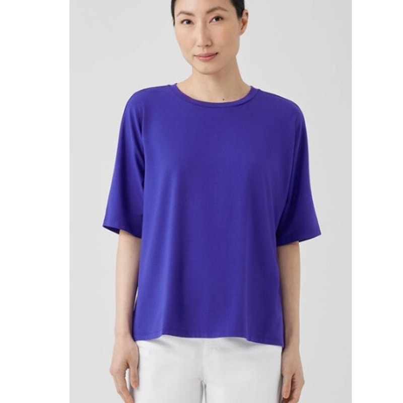 Eileen Fisher Boxy Stretch Jersey Knit Crew Oversized Tee Xs Royal Blue Purple